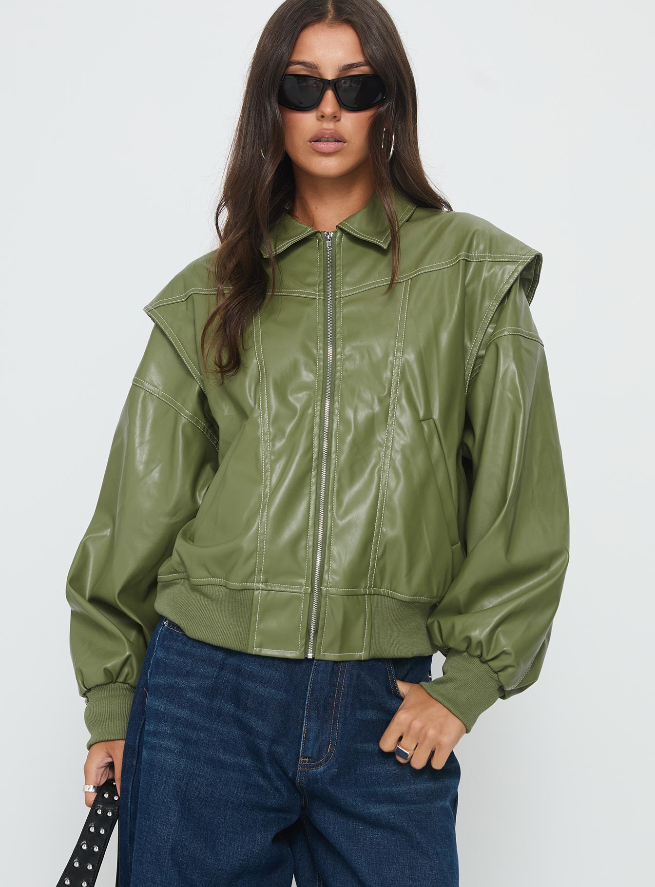 Transcendent Faux Leather Jacket Green