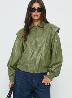 Transcendent Faux Leather Jacket Green