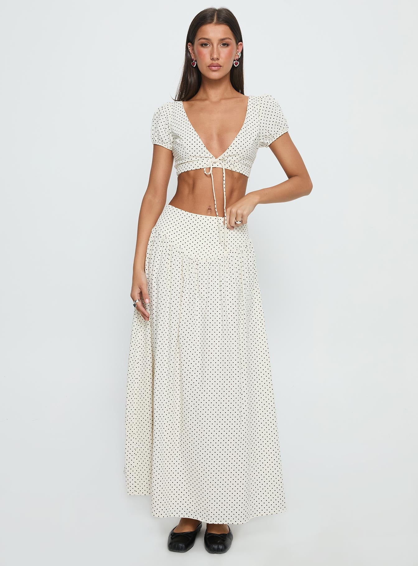 Alletta Drop Waist Maxi Skirt Cream Polka