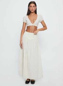 Alletta Drop Waist Maxi Skirt Cream Polka