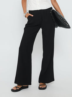 back view of model wearing Princess Polly Ambient Wide Leg Pant Black High Waisted Pants 