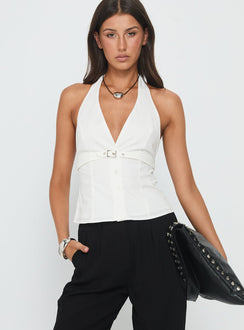 Zailah Halter Buckle Detail Top White