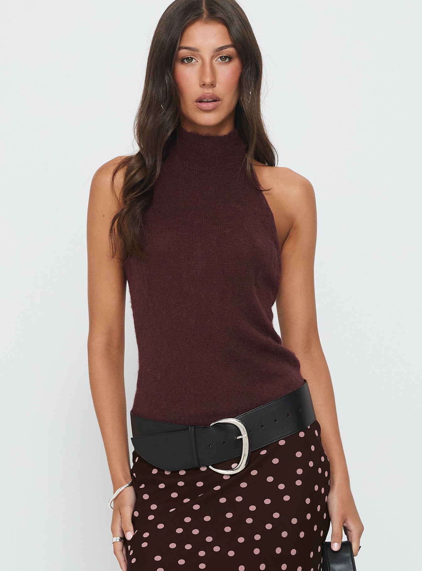 Zariela High Neck Sleeveless Top Burgundy