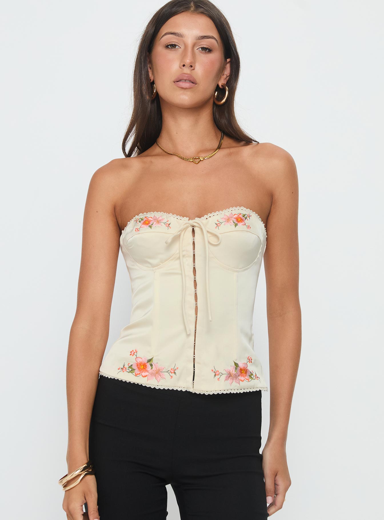 Jazzy Strapless Corset Top Cream Floral