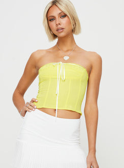 Strapless top Lace trim, ribbon detail at bust, invisible zip fastening at side Non-stretch, lined bust
