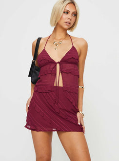 Frill mini skirt Slim fitting, asymmetric detailing, invisible zip fastening at side Non-stretch, fully line