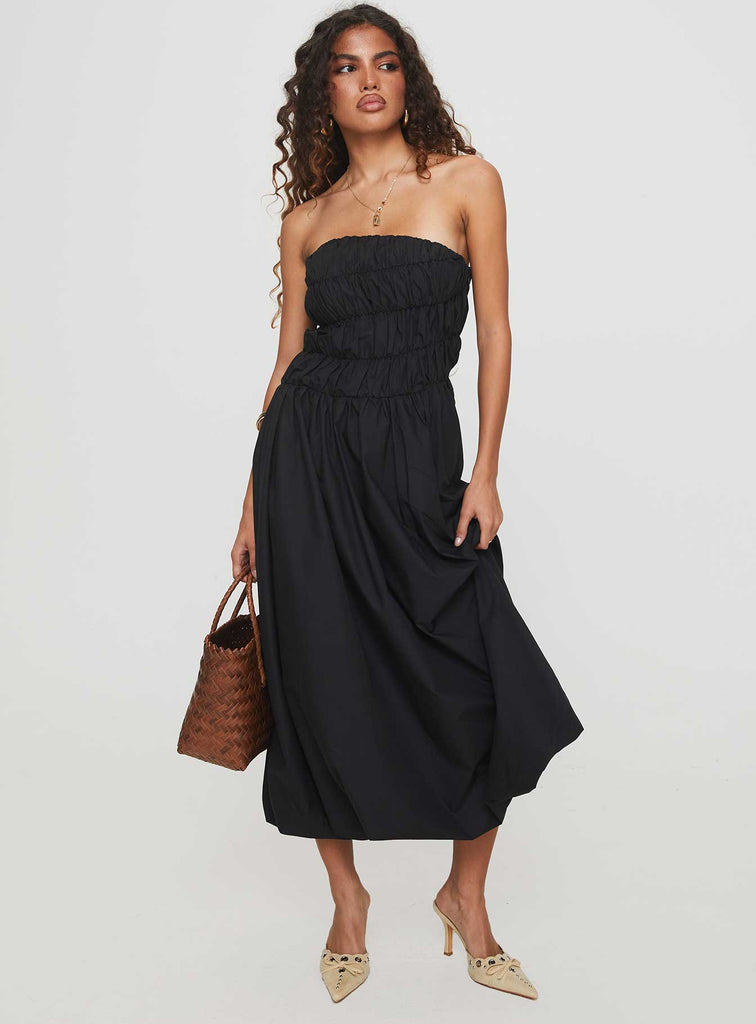 Bubble-Hem Tie-Strap Midi Dress