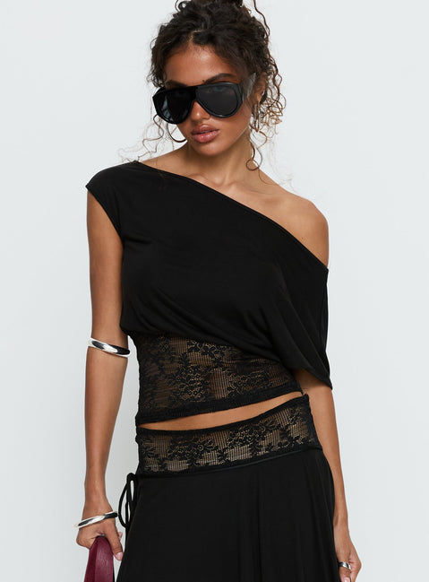 Marienna One Shoulder Lace Top Black