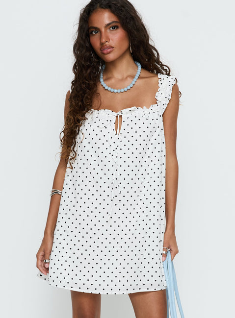 Swing Mini Dress White Polka Dot