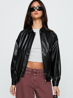 Your Moment Faux Leather Bomber Jacket Black