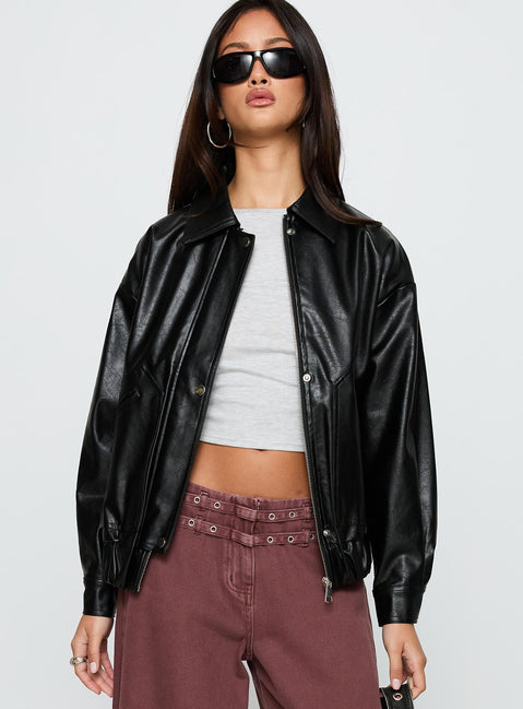 Your Moment Faux Leather Bomber Jacket Black