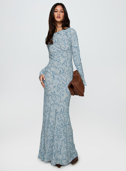 Miss Your Touch Backless Maxi Dress Blue Multi