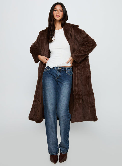 Moss Faux Fur Coat Chocolate