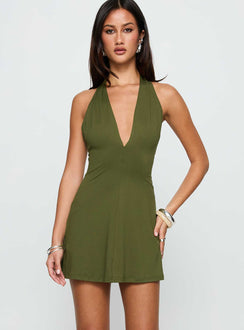 Hollywood Hills Plunge Neck Playsuit Olive