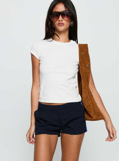 front view of model wearing Princess Polly Twilight Shorts Midnight Low Rise Shorts 