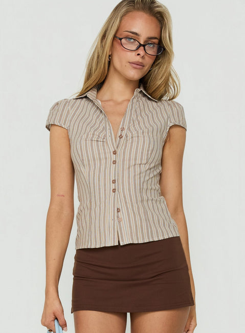 Arianwyn Short Sleeve Shirt Brown Multi Stripe