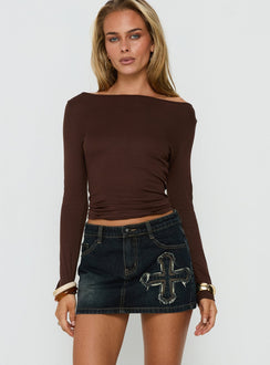 Barracuda Applique Denim Mini Skirt Grunge Wash