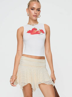   front view of model wearing Princess Polly Lifas Lace Mini Skirt Cream Mini Skirts 