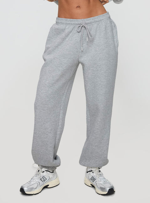 side view of model wearing Princess Polly Dream Fleece Ankle Cuff Sweatpants Grey Marle High Waisted Pants 
