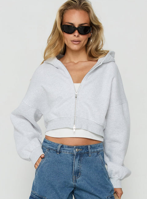 Zellah Double Ended Zipper Hoodie Grey Marle