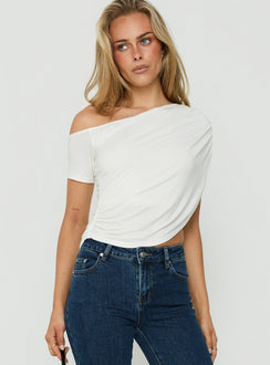 How About Now Drape Off Shoulder Top White