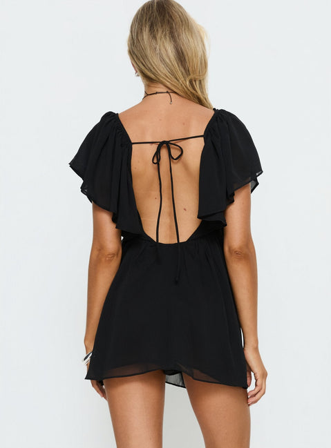 Sun Spirit Plunge Flowy Playsuit Black
