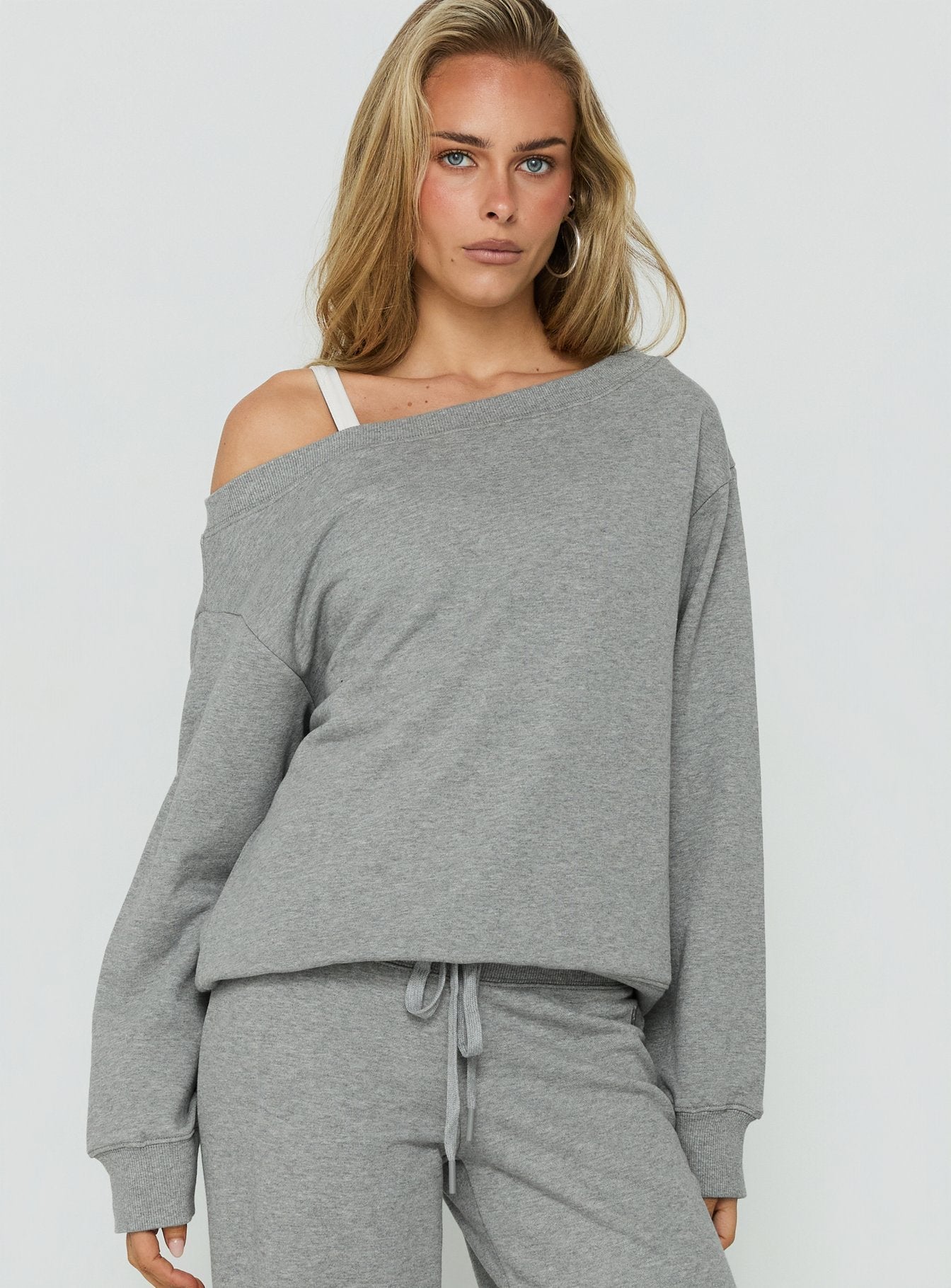 Wellness Off The Shoulder Jumper Dark Grey Marle