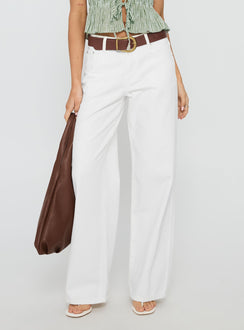 back view of model wearing Princess Polly Serenitia Mid Rise Straight Leg Relaxed Jeans White Wash High Waisted 