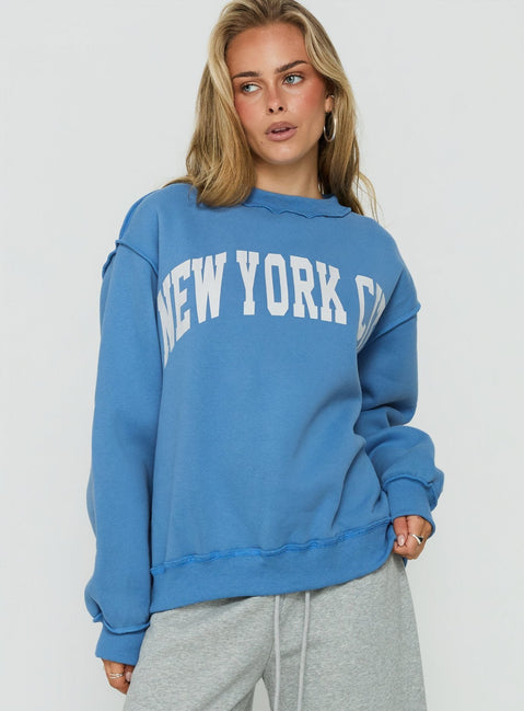 When In New York City Oversized Jumper Blue