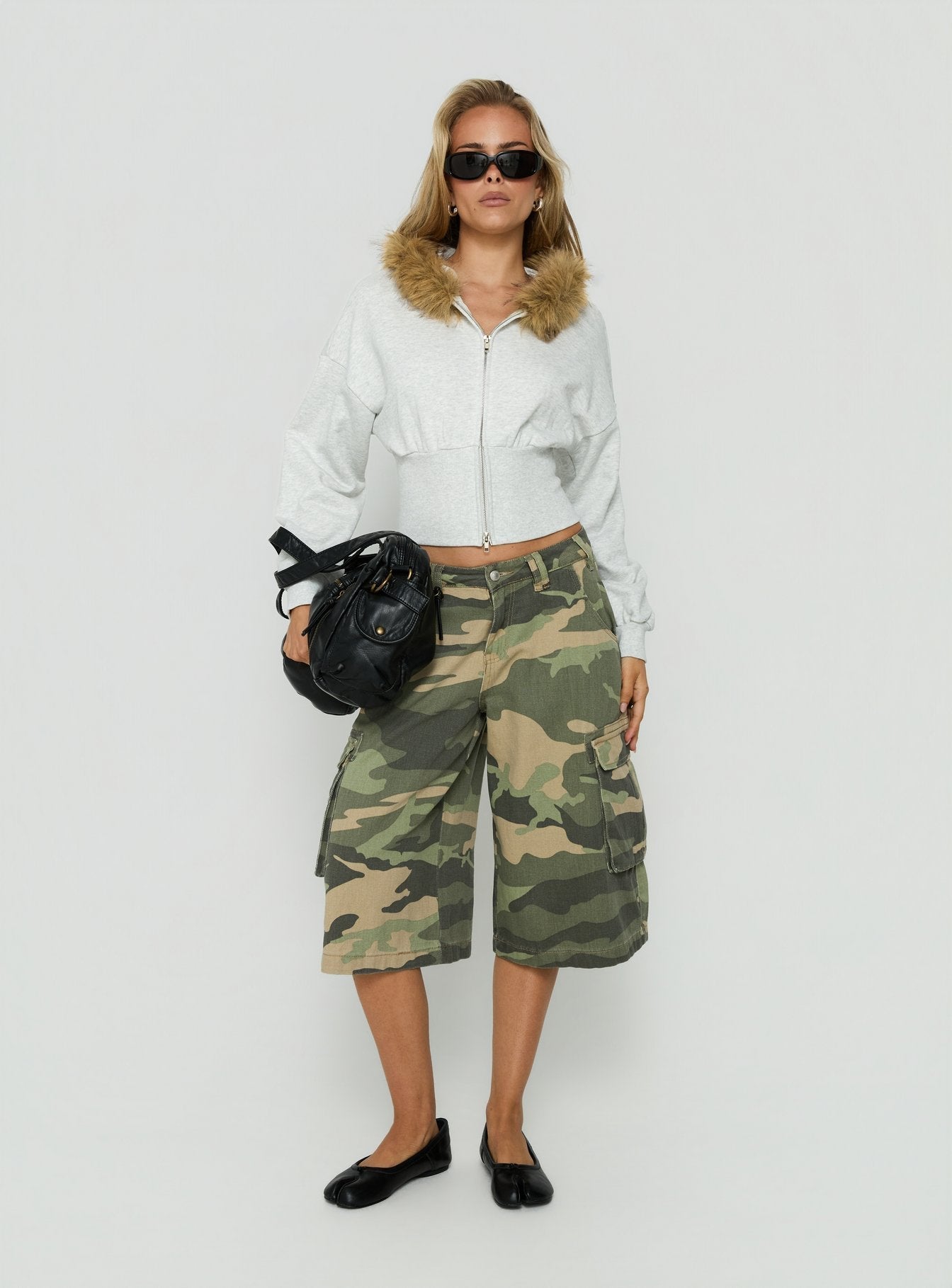 Ramonda Faux Fur Hooded Jumper Grey Marle