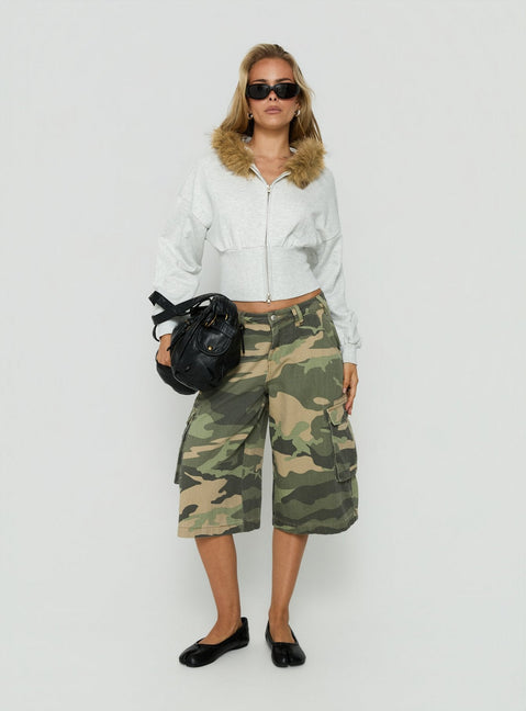 Ramonda Faux Fur Hooded Jumper Grey Marle