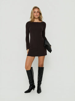Samire Long Sleeve Rib Knit Mini Dress Chocolate