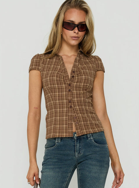 Arianwyn Short Sleeve Shirt Brown Check