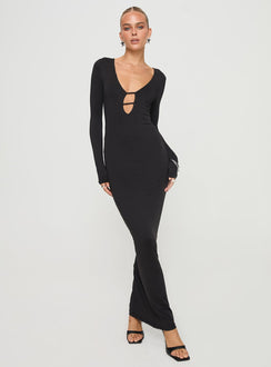 Long sleeve maxi dress Low neckline, cut out detail at bust Good stretch, fully lined Princess Polly Lower Impact