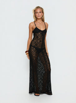 Eminent Crochet Low Back Maxi Dress Black