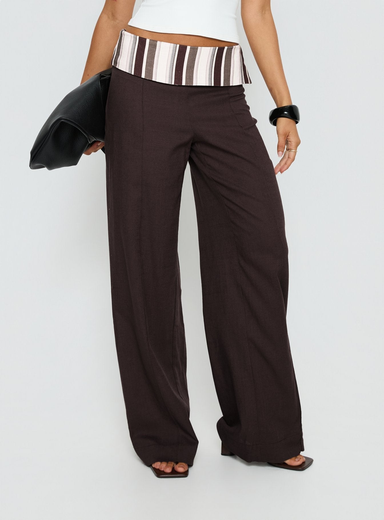 front view of model wearing Princess Polly Quenlin Folded Straight Leg Pant Multi Mid Rise Pants 