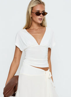 Mattey Cinched V Neck Top White