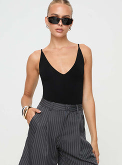 Black Bodysuit Deep v neckline, fixed shoulder straps, high cut leg, cheeky style bottom, press clip fastening