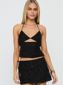 Wild Card Beaded Backless Top Black