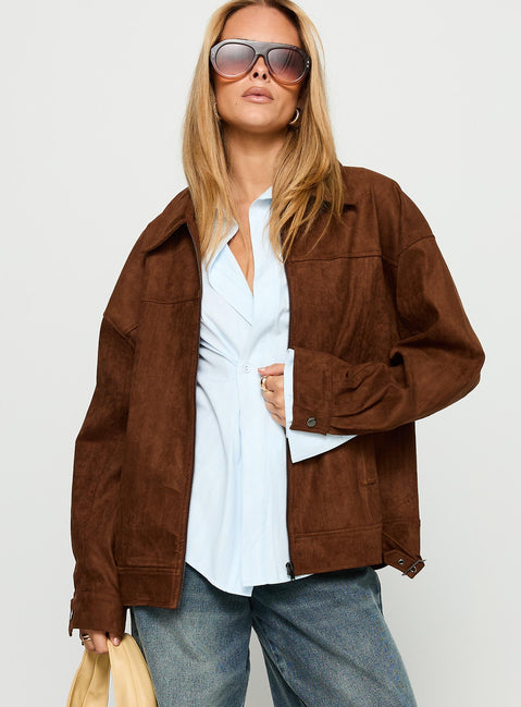 Goldsmith Faux Suede Bomber Jacket Brown