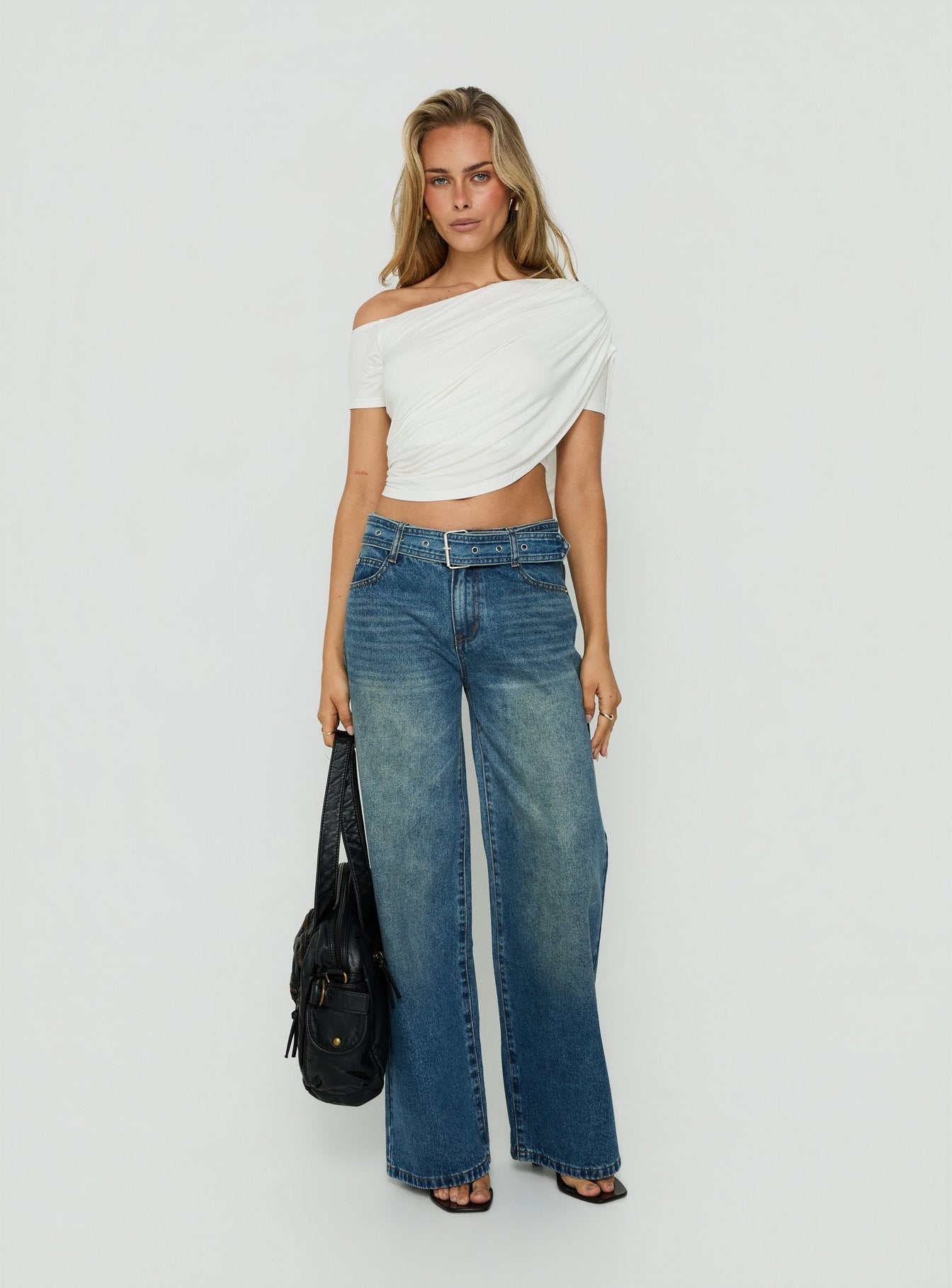 Charlotta Low Rise Super Baggy Jeans Mid Blue