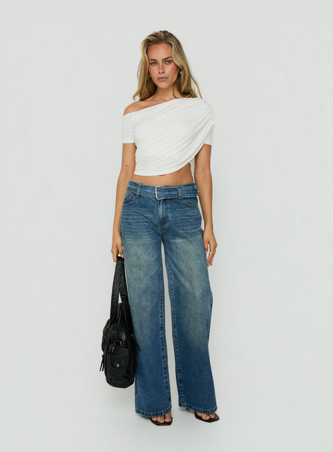 Charlotta Low Rise Super Baggy Jeans Mid Blue