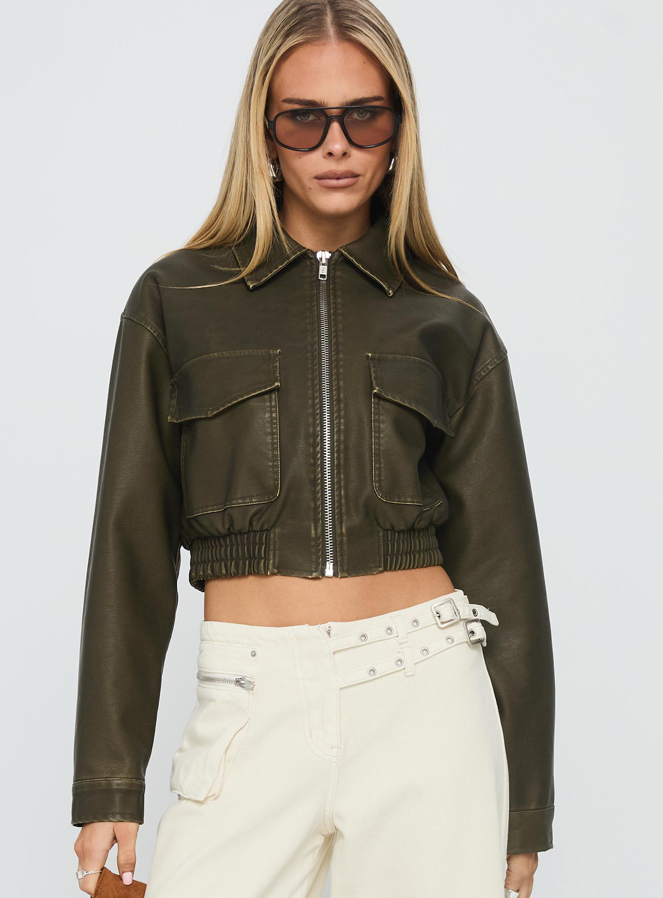 Eavar Faux Leather Jacket Olive