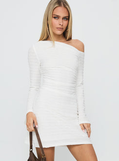 Crescent Long Sleeve Mini Dress White