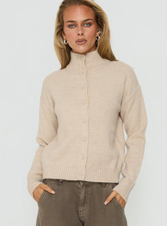 Klaura Funnel Neck Cardigan Oat