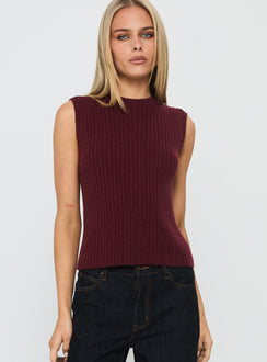 Jessabell Rib Sleeveless Top Wine