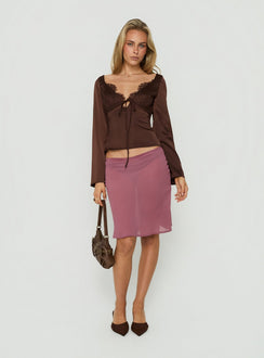 Jerelyn Lace Bust Long Sleeve Top Chocolate