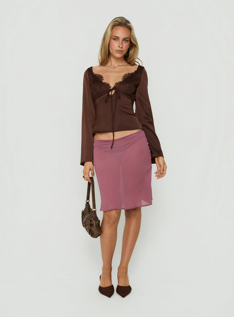Jerelyn Lace Bust Long Sleeve Top Chocolate