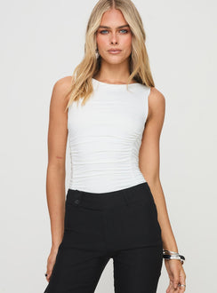 front view of model wearing Princess Polly Pizarro Bodysuit White Sleeveless 