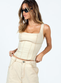 product Princess Polly Full Sleeves Square Neck  Phena Contrast Corset Top Bone